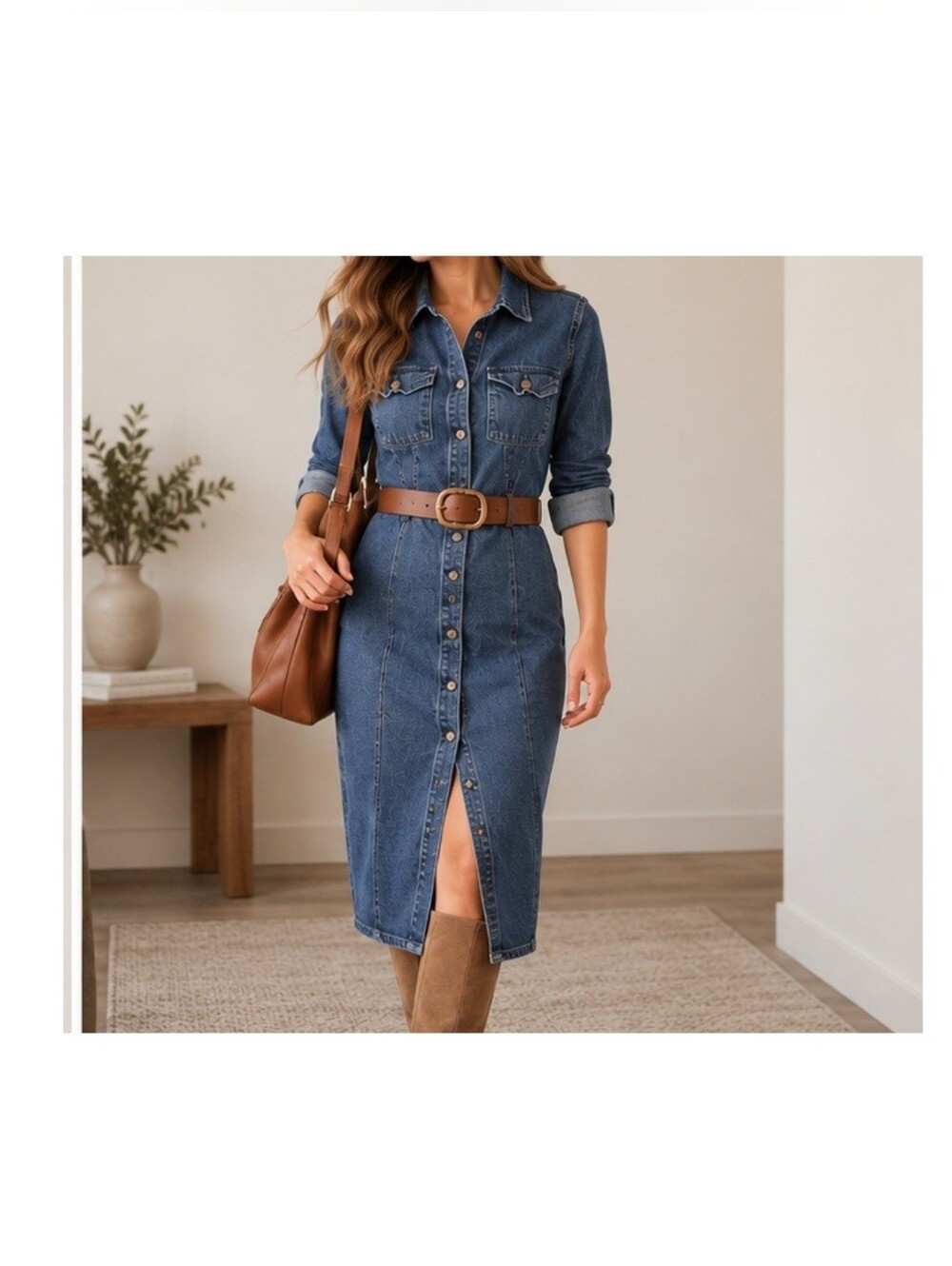 Zara Denim Midi Shirt Dress | Fitted Waist | Size M